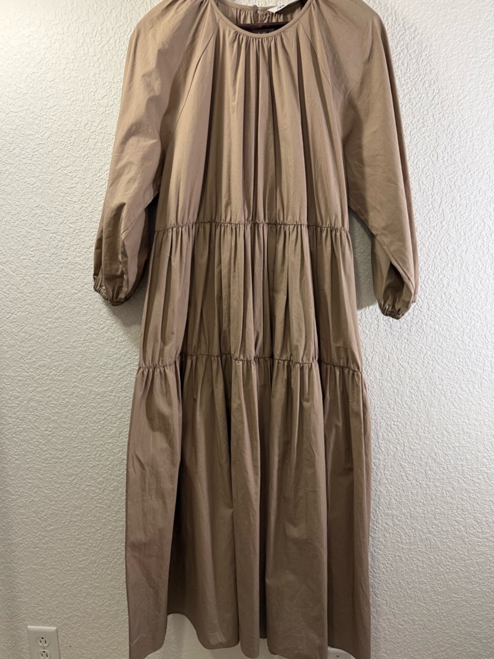 Zara Tiered Poplin Midi Dress | Blogger Favorite | Rich Taupe | Size Medium - Picture 2 of 14